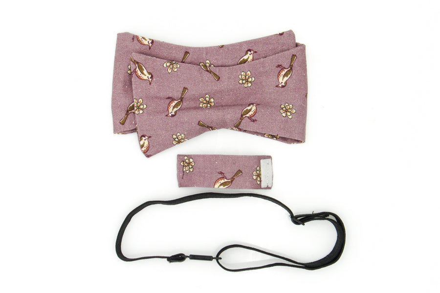 Wren and Cactus Flower Mauve Cotton Pre-Tied Bow Tie Bow Tie Oh, Heart!