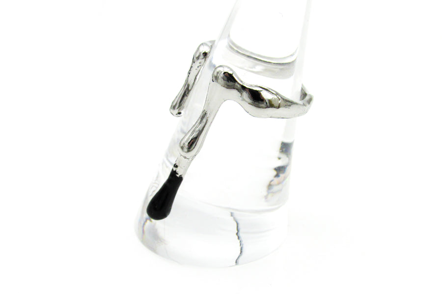 Black on Silver Dripping Adjustable Ring Ring Oh, Heart!