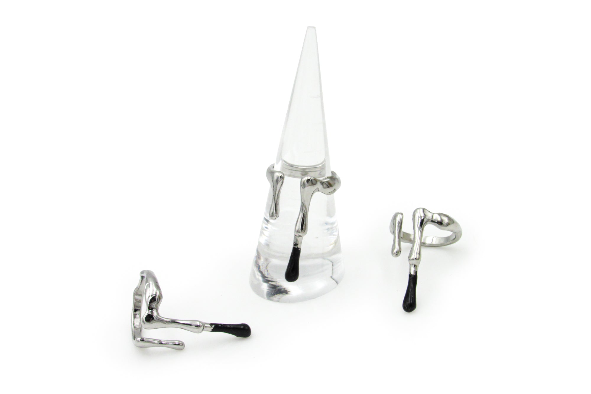 Black on Silver Dripping Adjustable Ring Ring Oh, Heart!