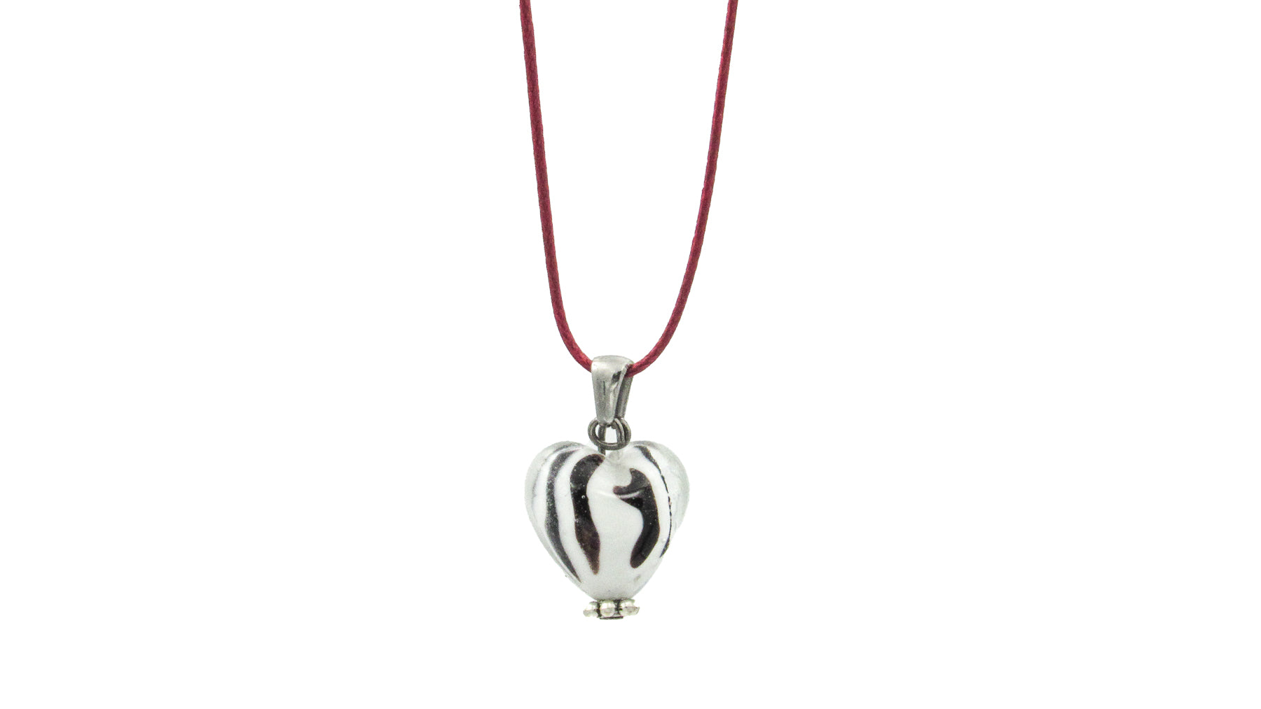 Black and White Striped or Spotted Lampwork Heart Pendant Necklace Necklaces Oh, Heart!