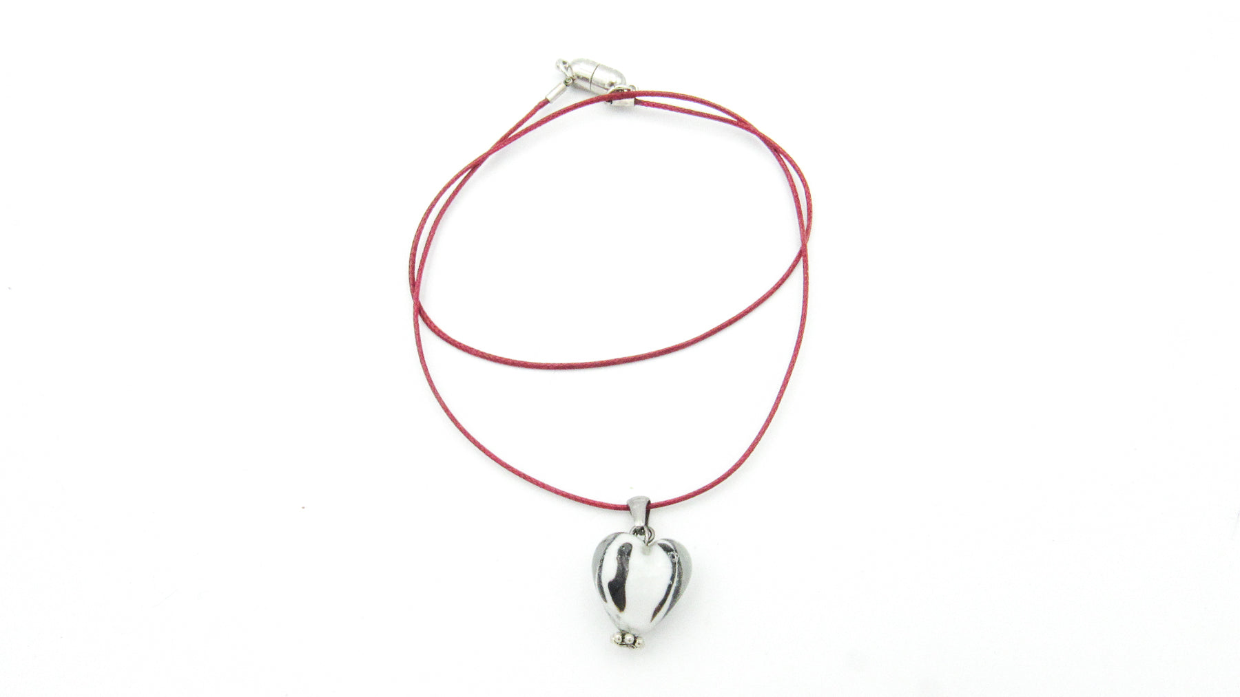 Black and White Striped or Spotted Lampwork Heart Pendant Necklace Necklaces Oh, Heart!