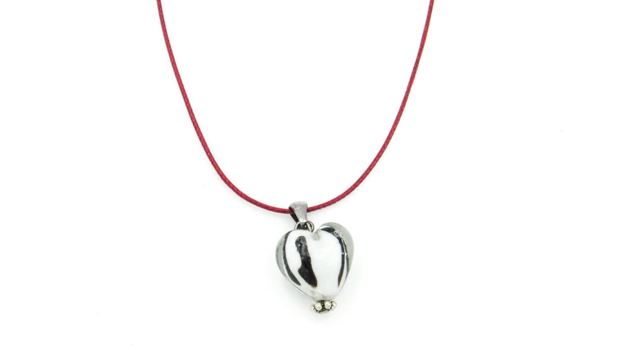 Black and White Striped or Spotted Lampwork Heart Pendant Necklace Necklaces Oh, Heart!