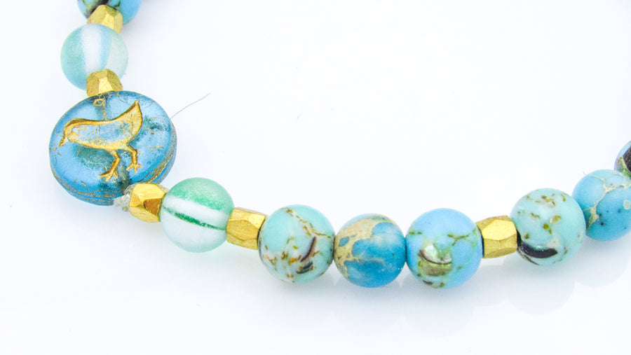 Blue Bird Bead Czech Glass Stretch Bracelet Bracelets Oh, Heart!