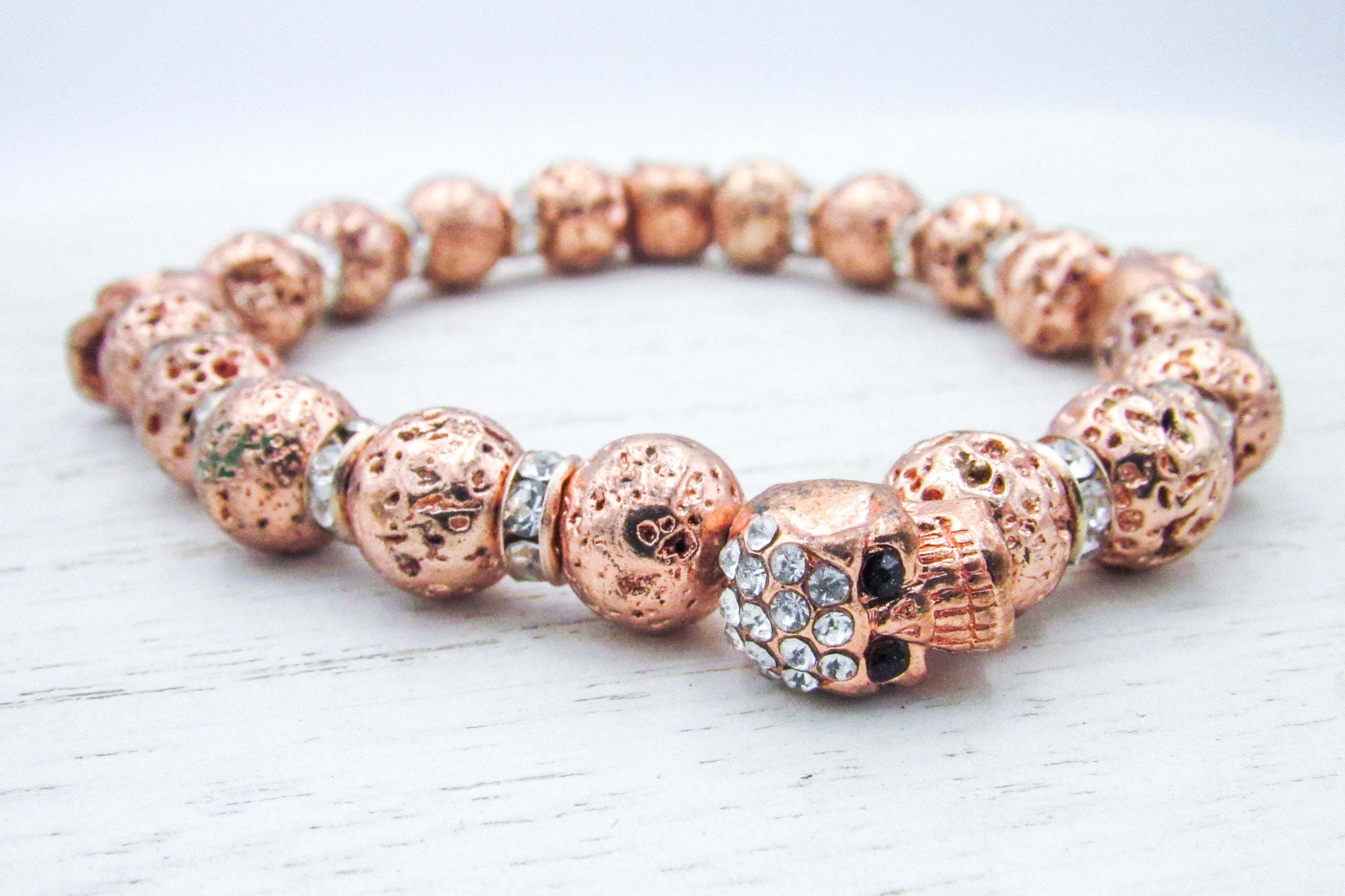 Rhinestone Copper Skull Goth Glam Stretch Bracelet Bracelets Oh, Heart!