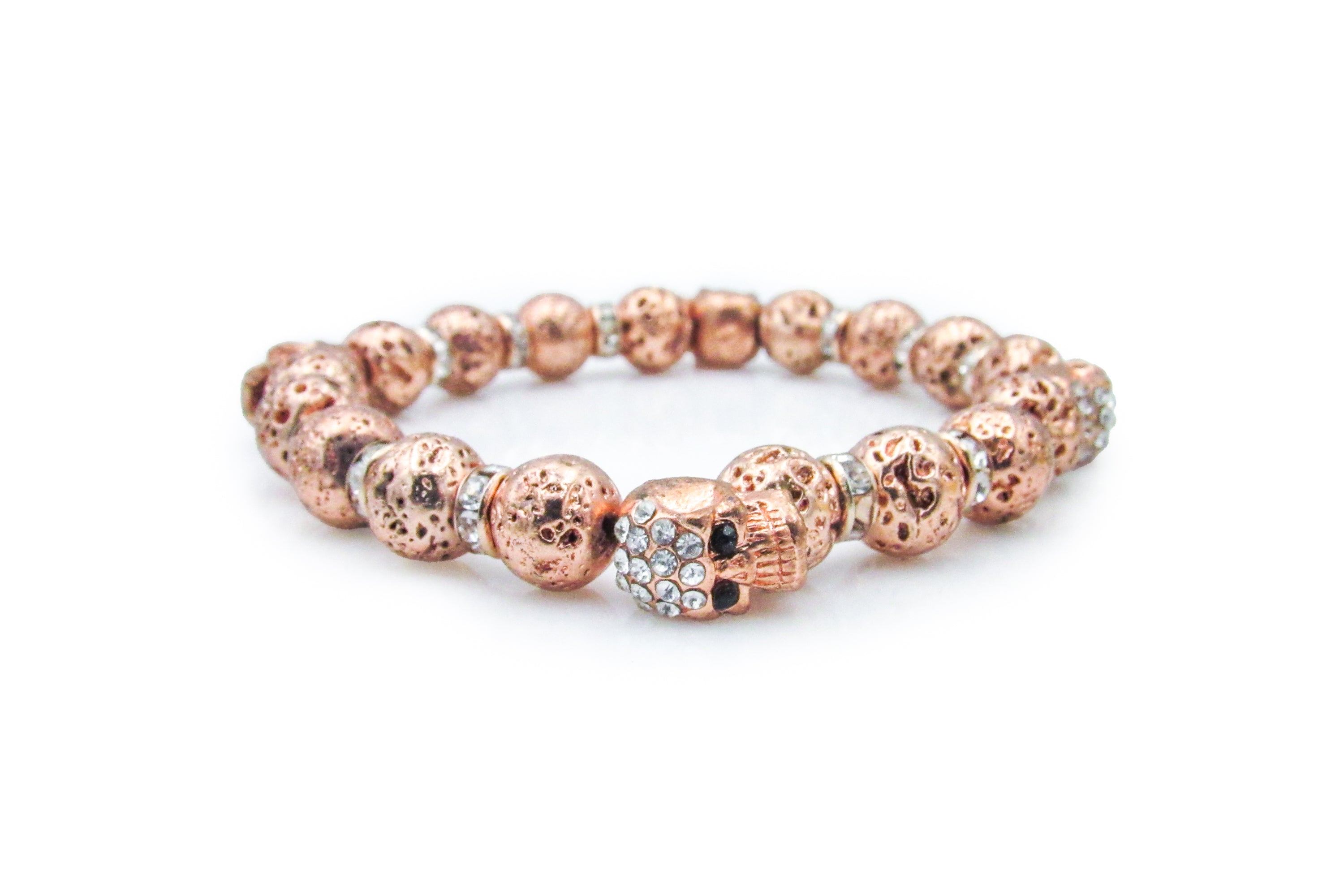 Rhinestone Copper Skull Goth Glam Stretch Bracelet Bracelets Oh, Heart!