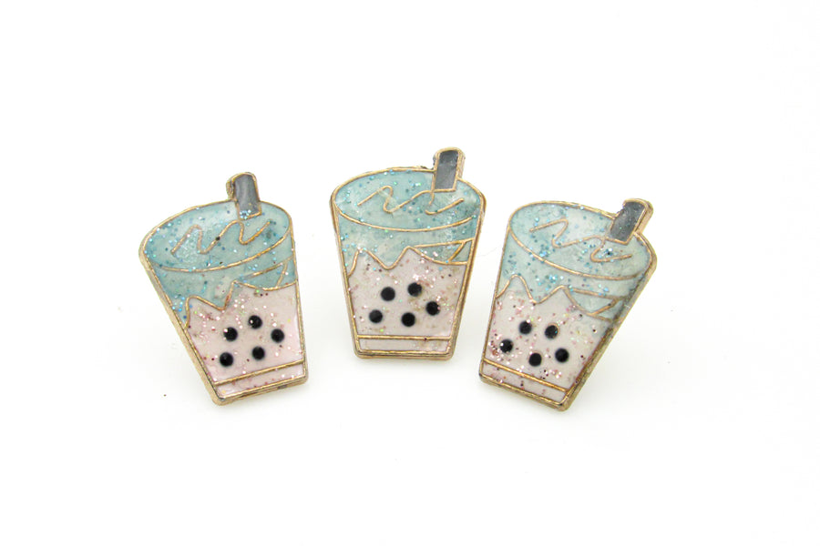 Glittery Boba Bubble Tea Enamel Pin