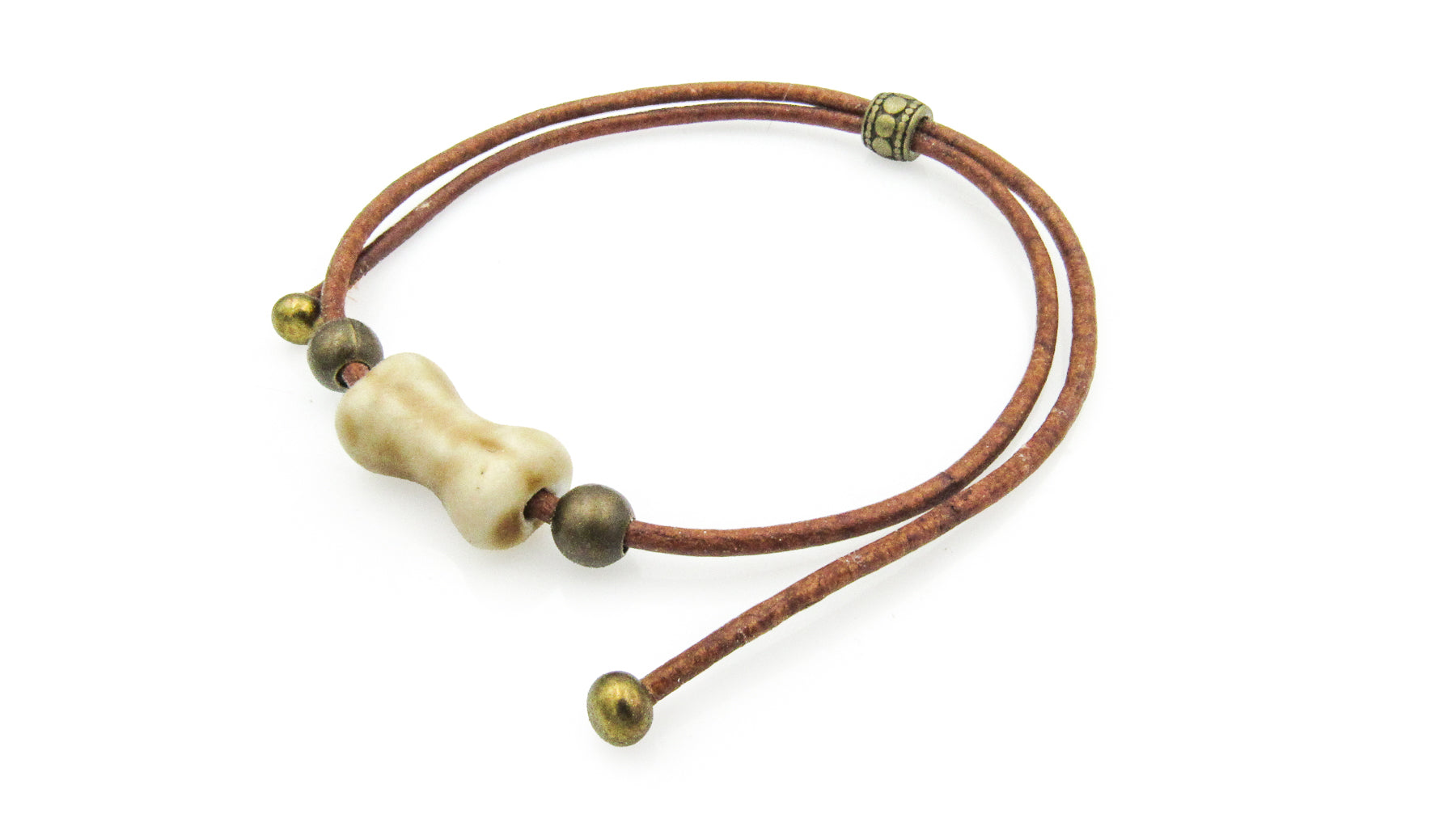 Bone Shape Ceramic Bead On Leather Cord Adjustable Slide Bracelet Bracelets Oh, Heart!