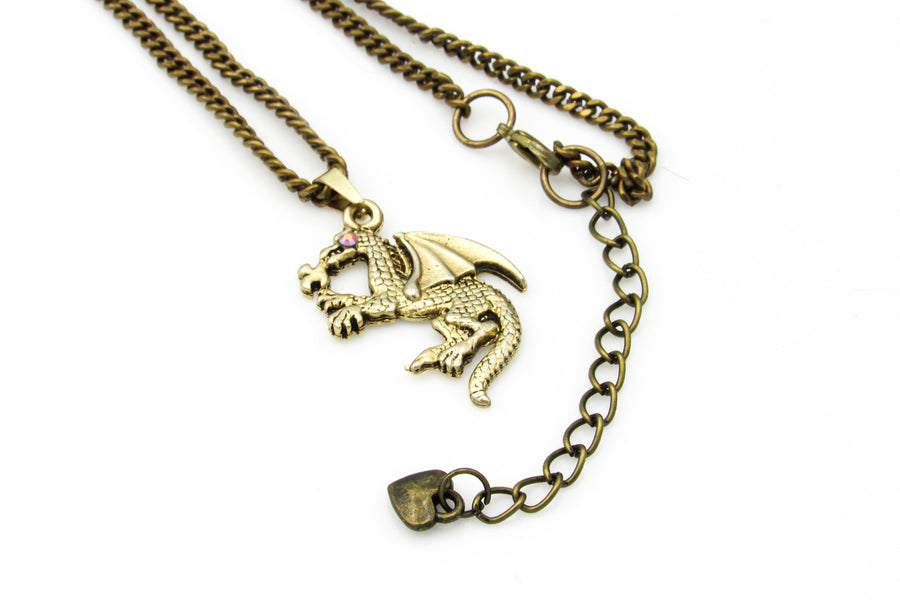 European Dragon Pendant Necklace With Rhinestone Crystal Eye Oh, Heart!