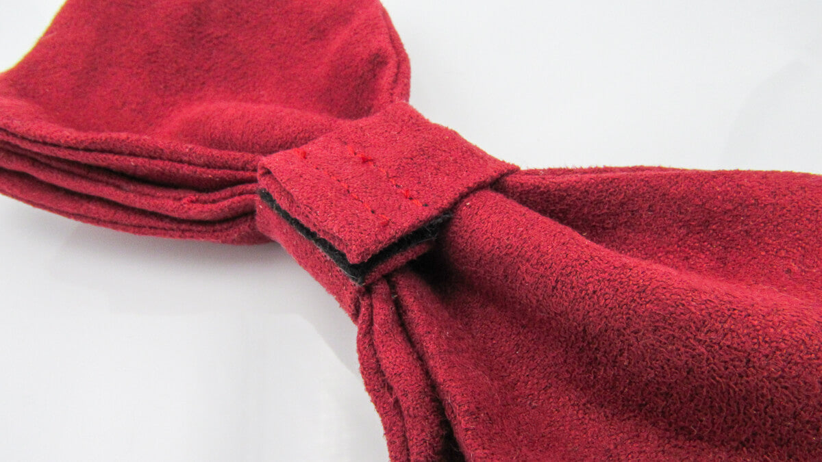 Crimson Red Faux Suede Pre-Tied Bow Tie