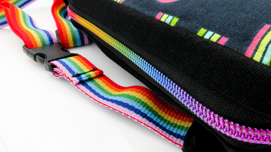 Rainbow Print Black Fanny Pack Handbags Oh, Heart!