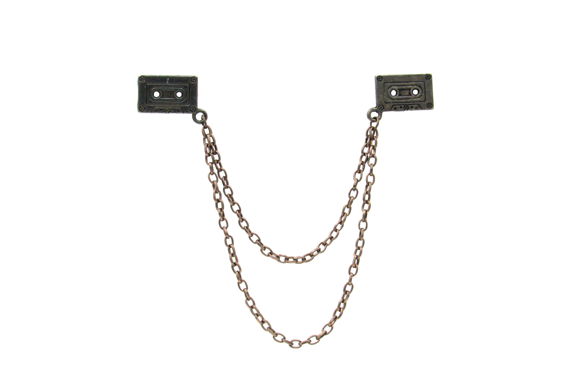 Antiqued Cassette Tape Charm Pinback Collar Chain collar chain Oh, Heart!