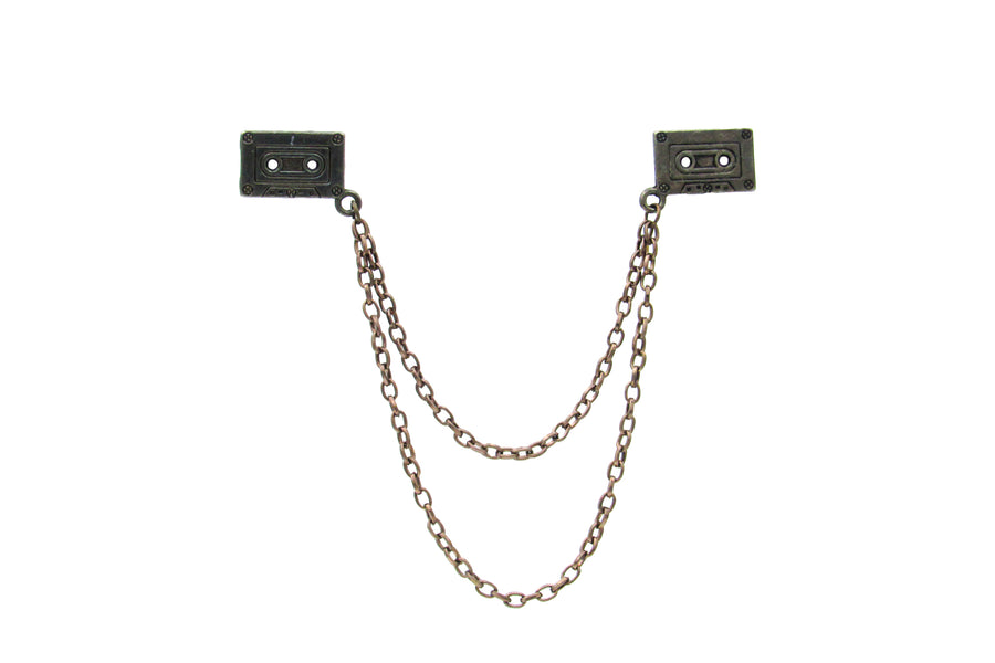 Antiqued Cassette Tape Charm Pinback Collar Chain collar chain Oh, Heart!