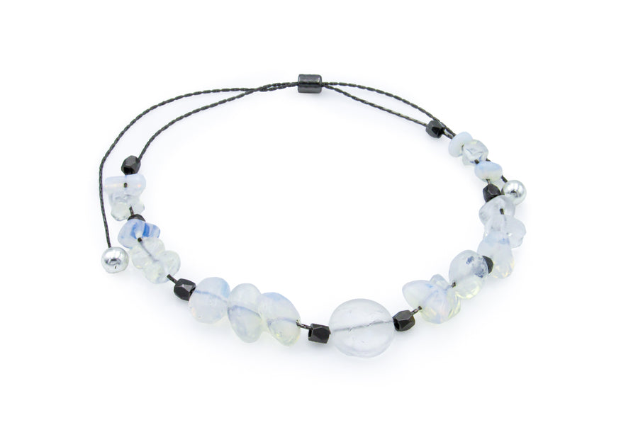 Moonstone Chip Beads Gunmetal Adjustable Slide Bracelet Bracelets Oh, Heart!