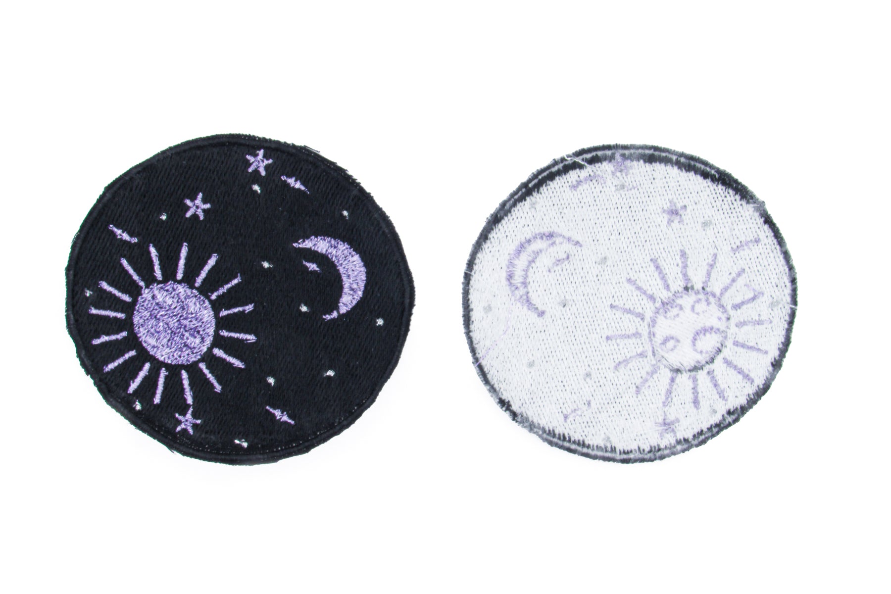 Purple Metallic Sun and Moon Embroidered Iron On Patch