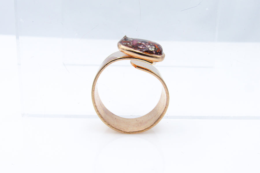Thick Copper Adjustable Ring With Faux Resin Gemstone Ring Oh, Heart!