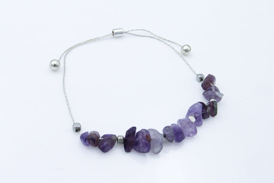 Gemstone Chip Beads Silver Adjustable Slide Bracelet Bracelets Oh, Heart!