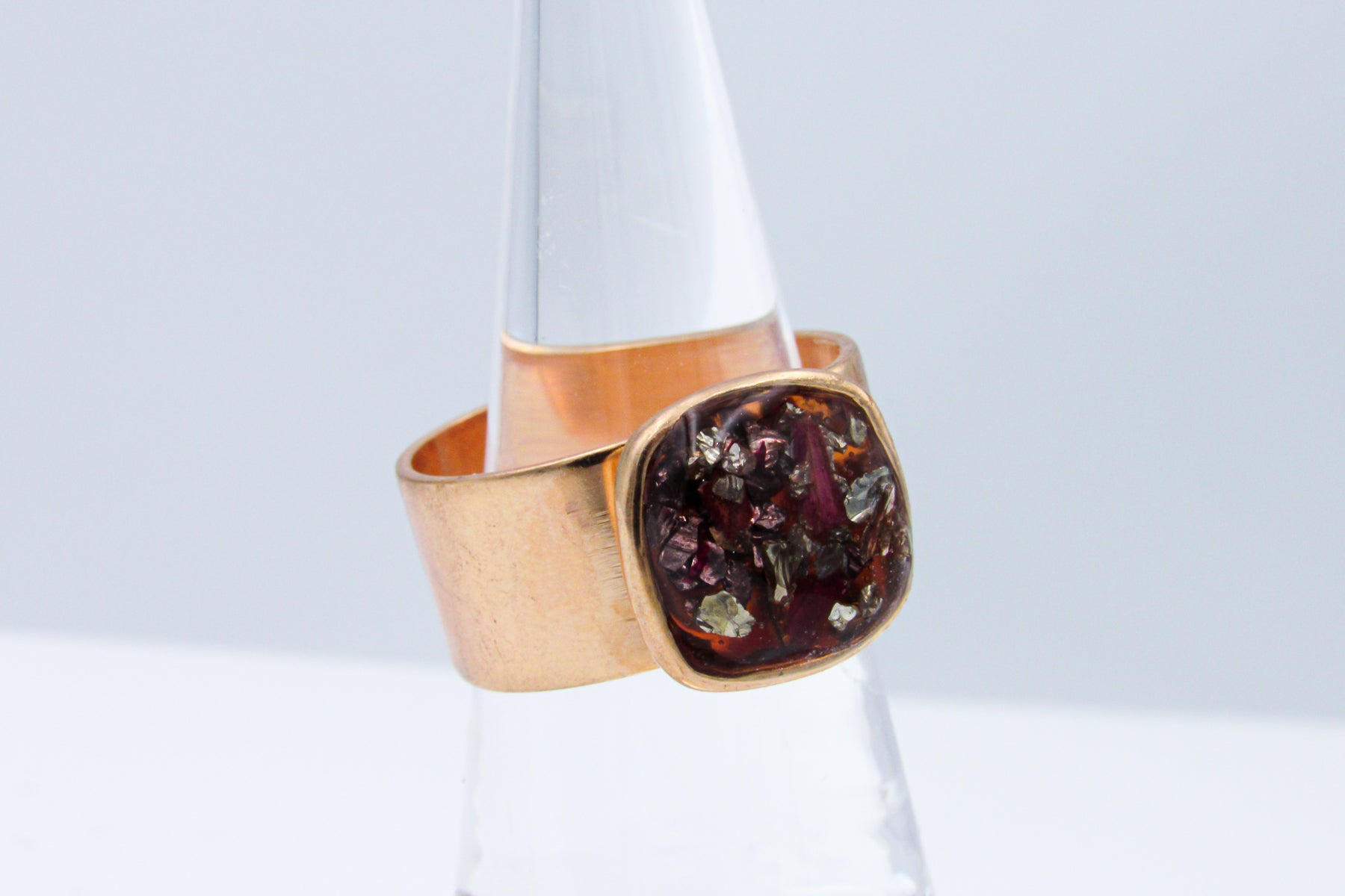 Thick Copper Adjustable Ring With Faux Resin Gemstone Ring Oh, Heart!