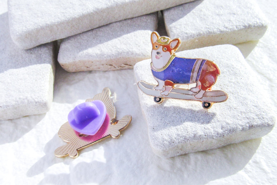 Skater Corgi Enamel Pin Pin Oh, Heart!