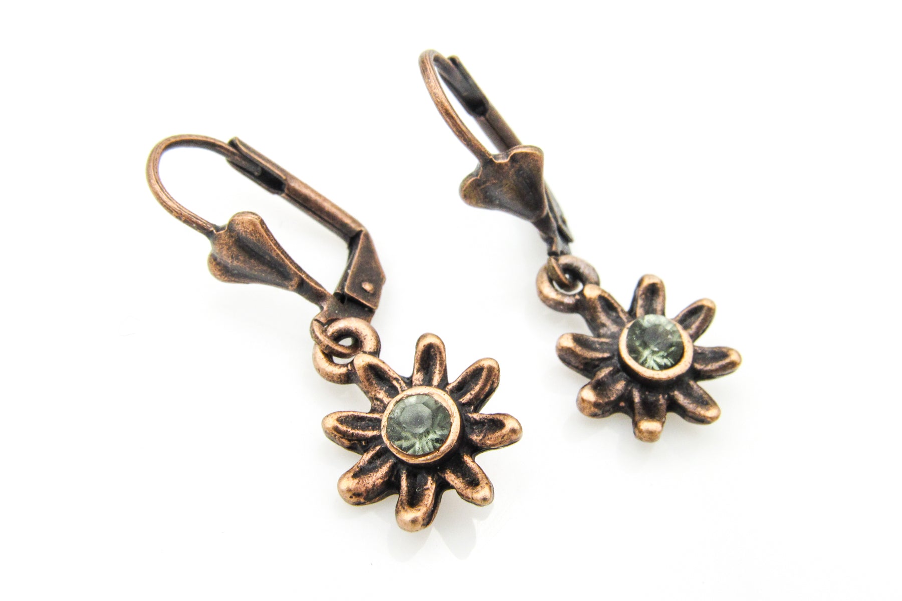 Dainty Antiqued Daisy Earrings With Rhinestone CZ Crystal