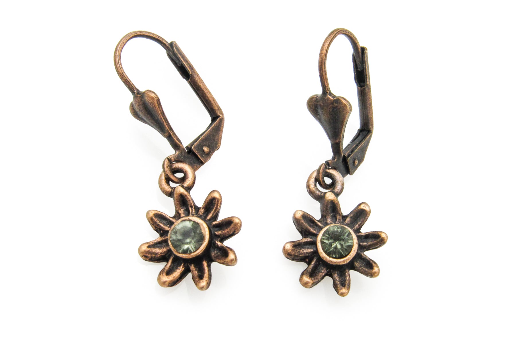 Dainty Antiqued Daisy Earrings With Rhinestone CZ Crystal Earrings Oh, Heart!
