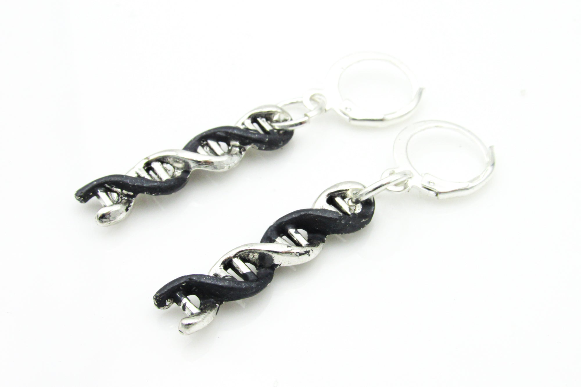 Black and Silver DNA Dangle Earrings