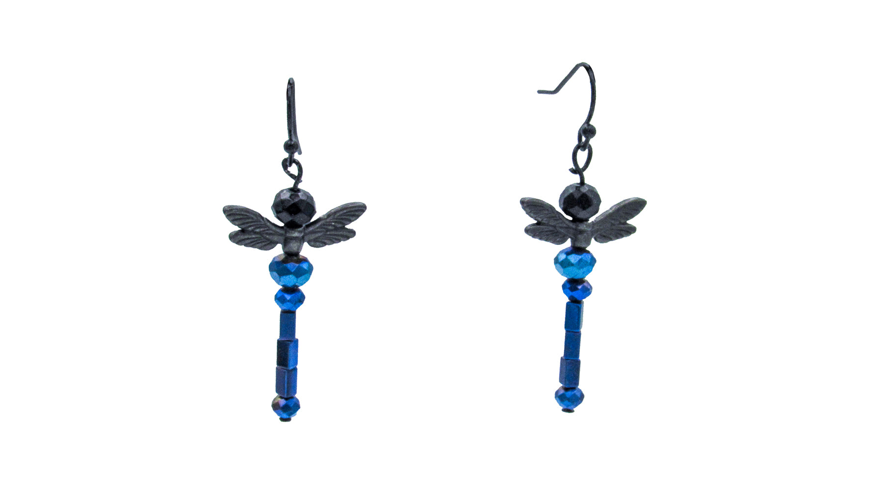 Beaded Blue and Black Dragonfly Dangle Earrings Earrings Oh, Heart!