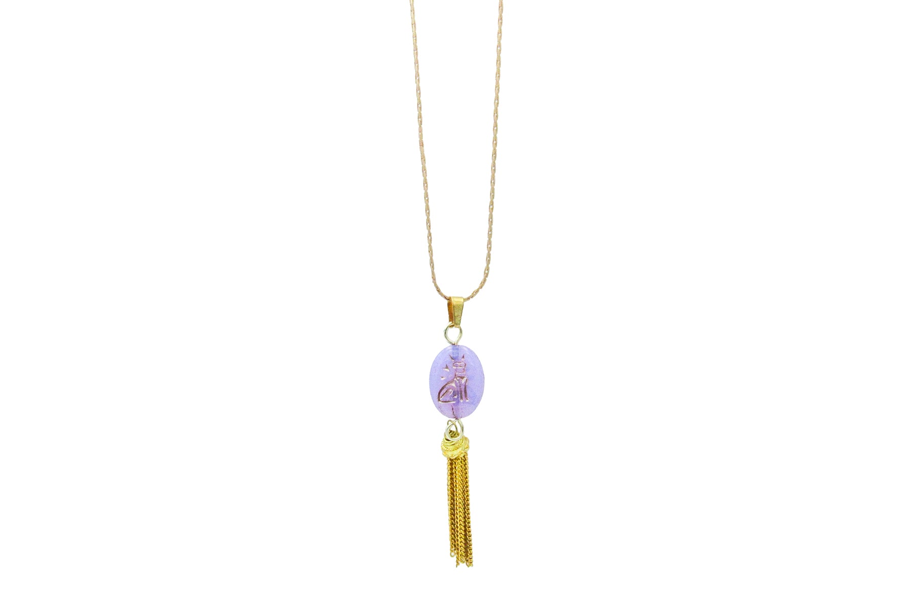 Purple Egyptian Cat Tasseled Gold Necklace Necklaces Oh, Heart!