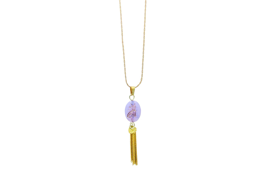 Purple Egyptian Cat Tasseled Gold Necklace Necklaces Oh, Heart!