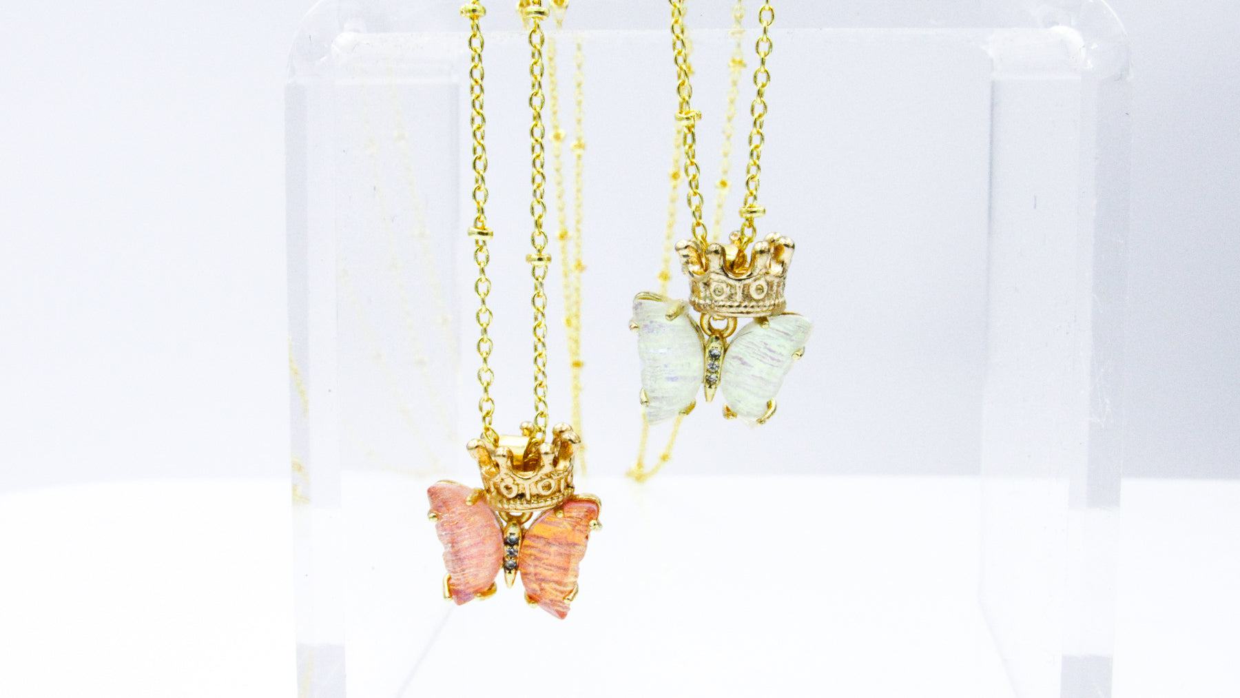 Butterfly Enamel Charm with Crown Satellite Chain Necklace Necklaces Oh, Heart!
