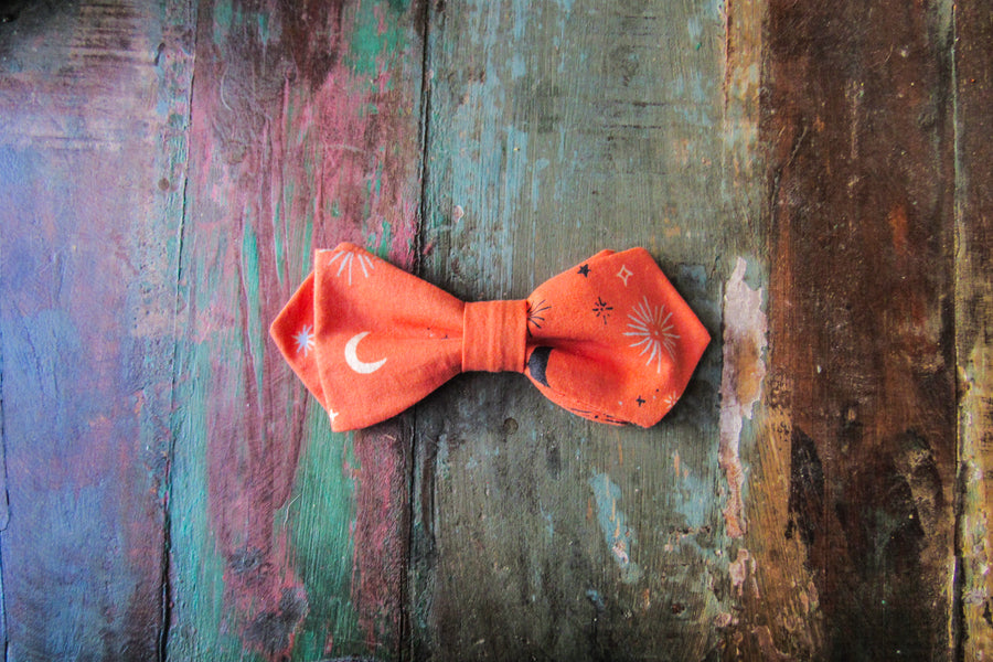 Pumpkin Orange Bow Tie With Moons and Stars Bow Tie Oh, Heart!