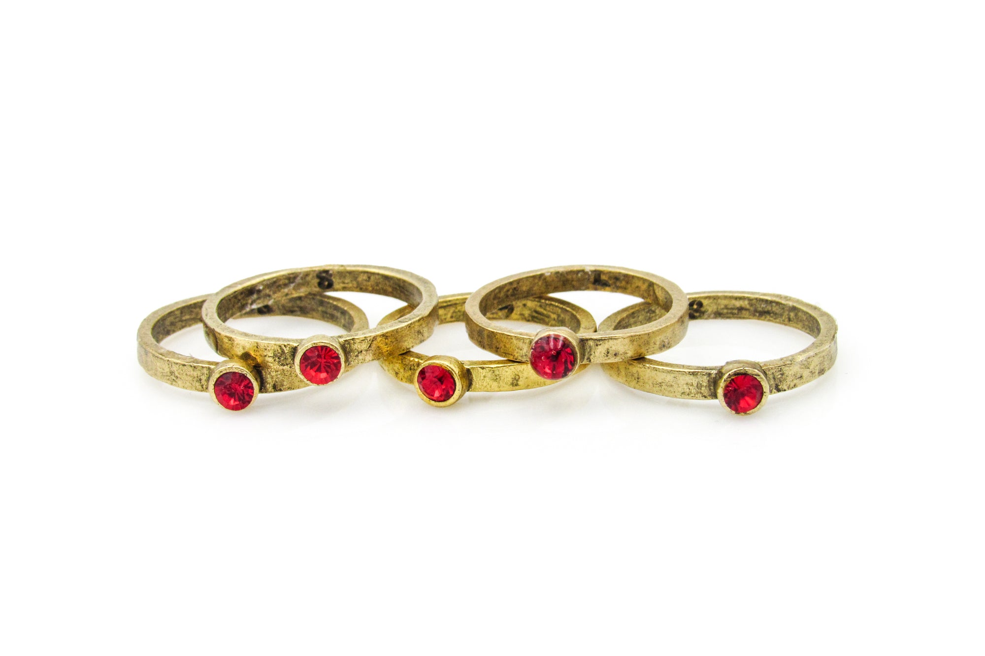 Hammered Antique Gold Ring With Bright Red Crystal Rhinestone Ring Oh, Heart!