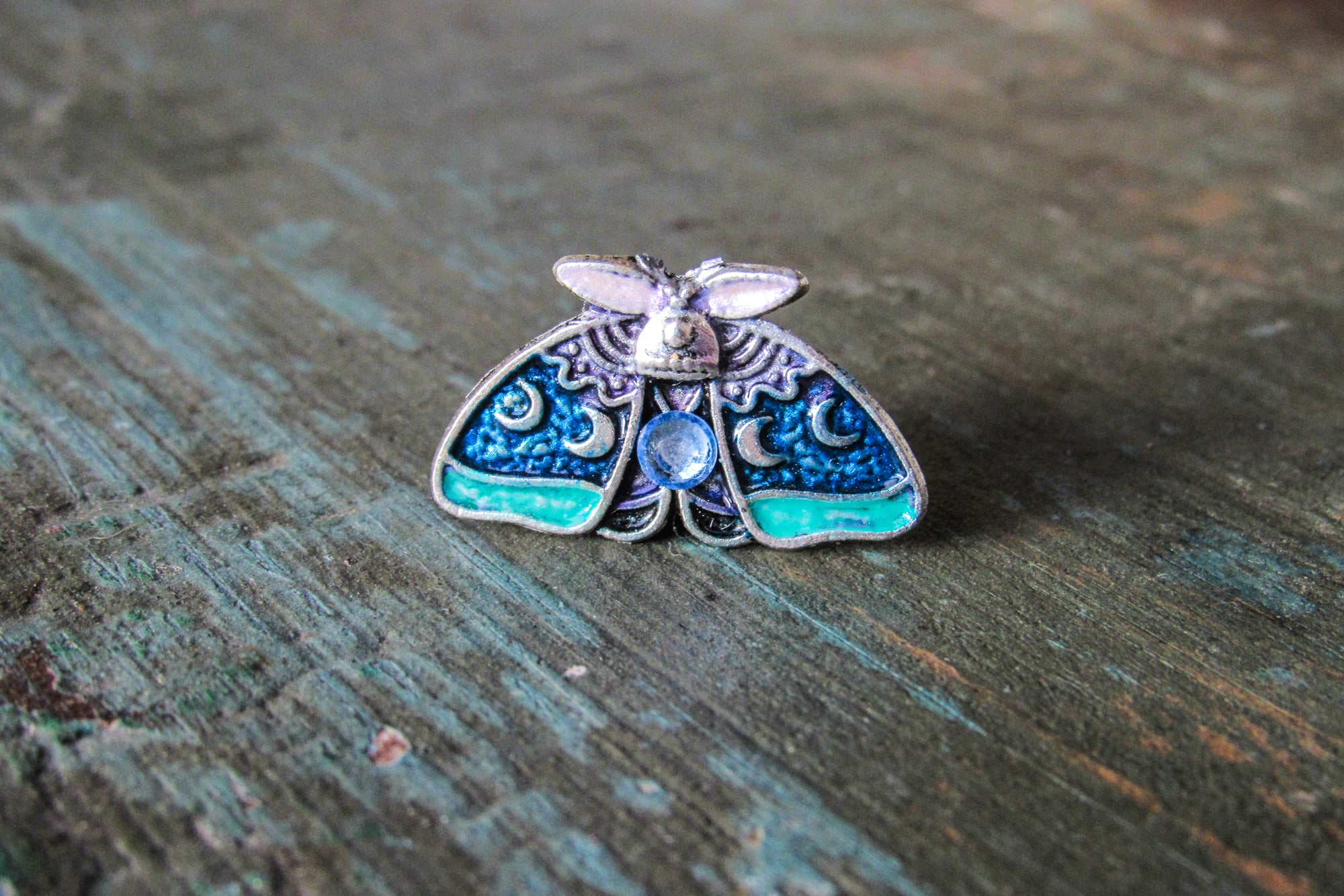 Moon Phases Moth Enamel Pin