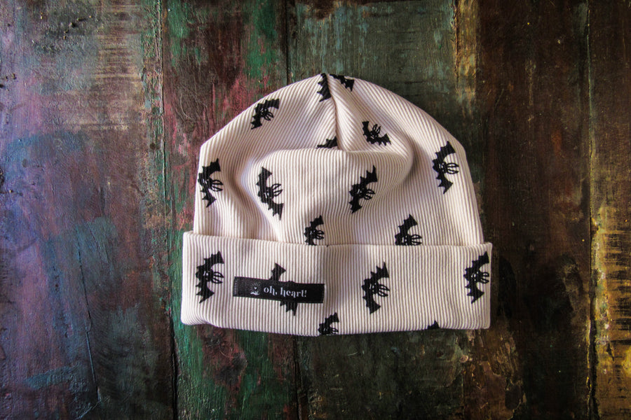 Black Bats on White Ribbed Beanie Beanie Oh, Heart!