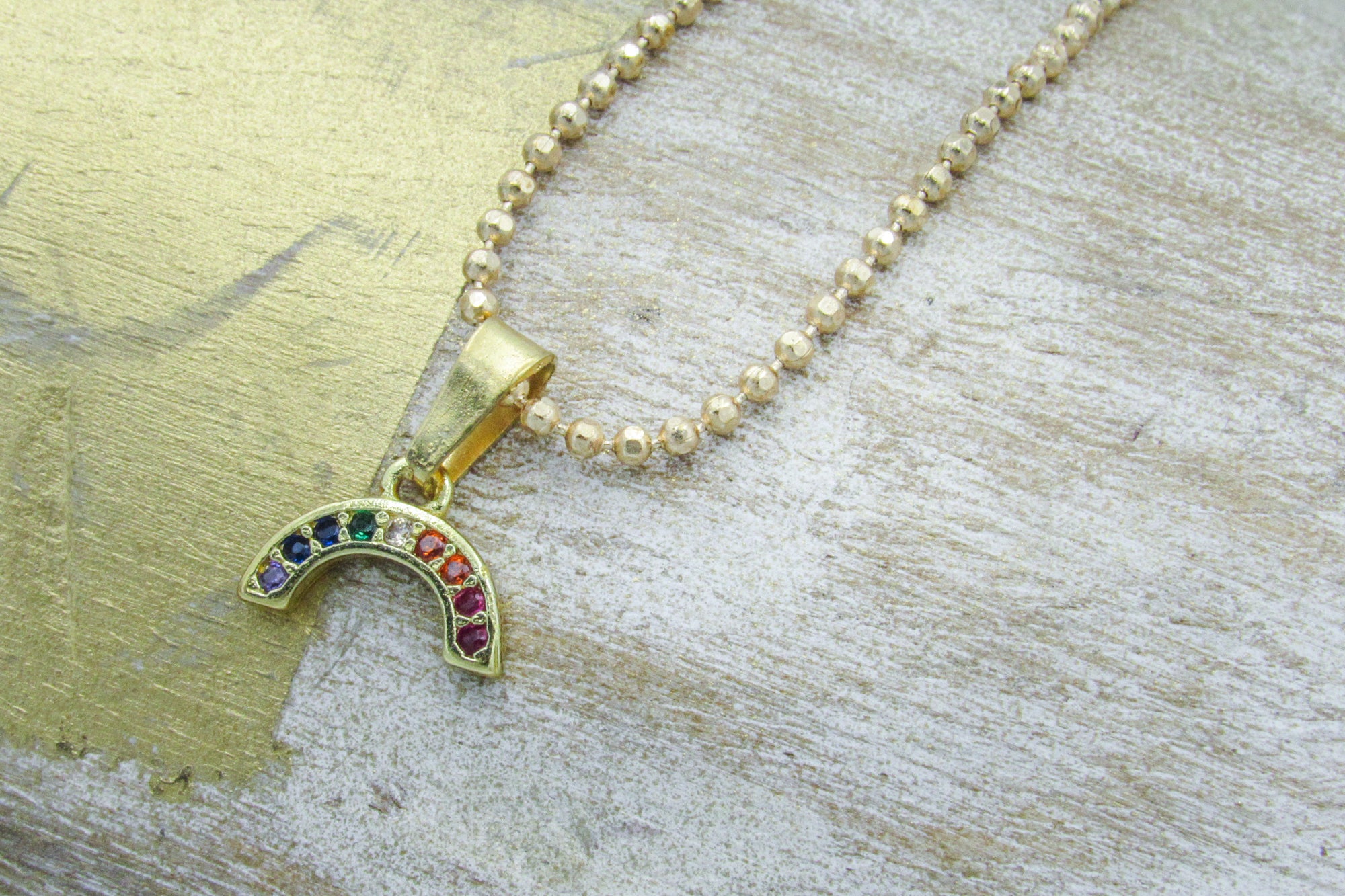 Dainty Rainbow Charm Necklace with Rhinestones Necklaces Oh, Heart!