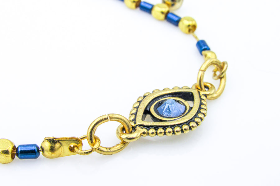 Gold and Blue Evil Eye Adjustable Slide Bracelet Bracelets Oh, Heart!