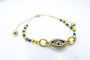 Gold and Blue Evil Eye Adjustable Slide Bracelet Bracelets Oh, Heart!
