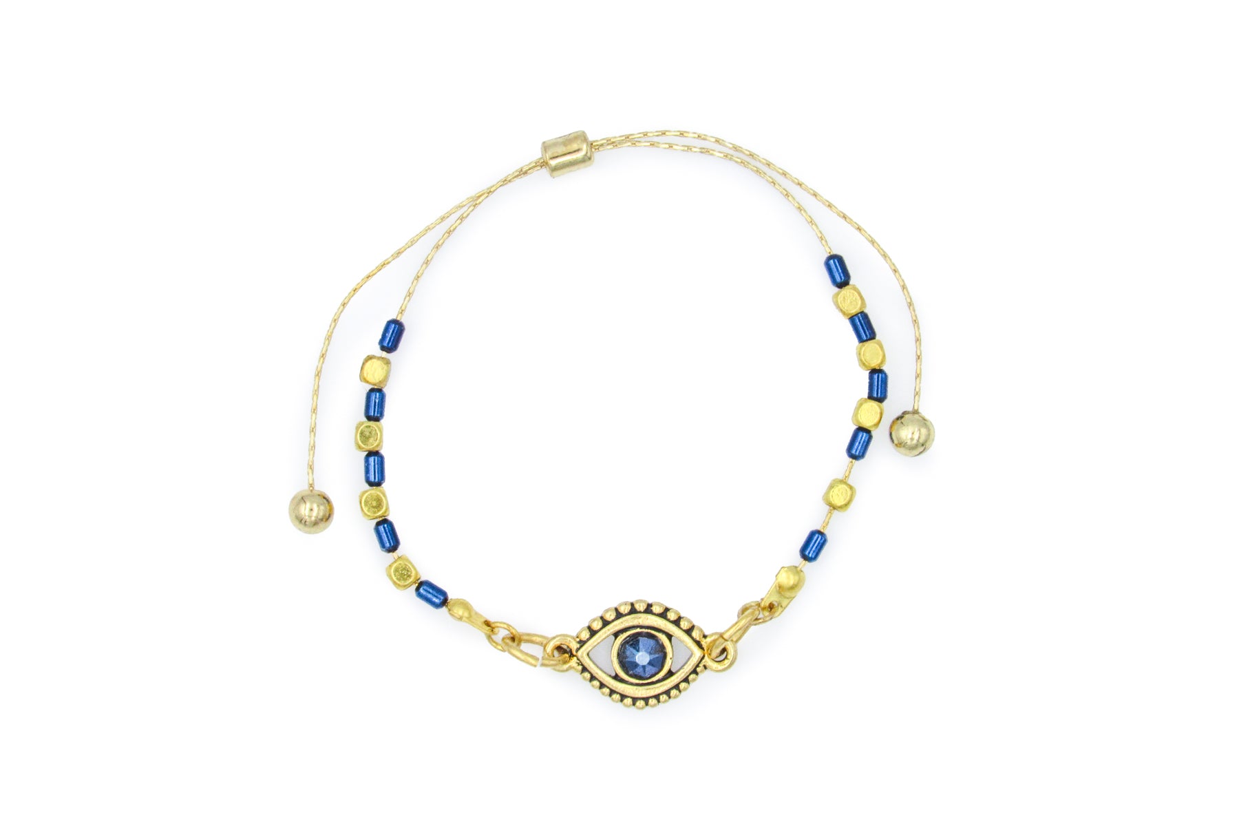 Gold and Blue Evil Eye Adjustable Slide Bracelet Bracelets Oh, Heart!