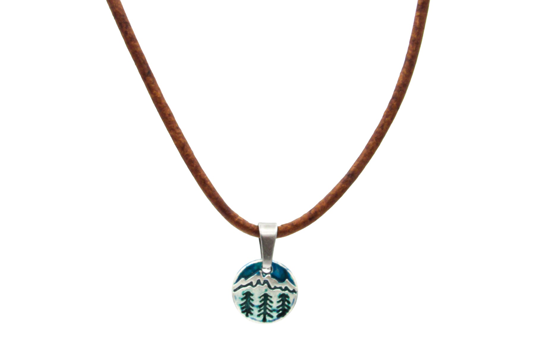 Forest and Mountains Enamel Charm On Leather Necklace Necklaces Oh, Heart!