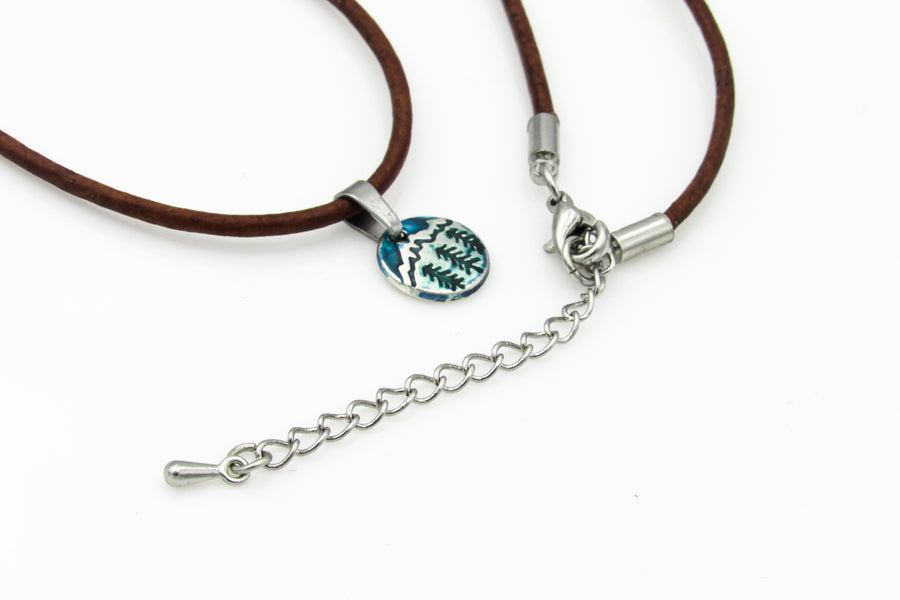 Forest and Mountains Enamel Charm On Leather Necklace Necklaces Oh, Heart!