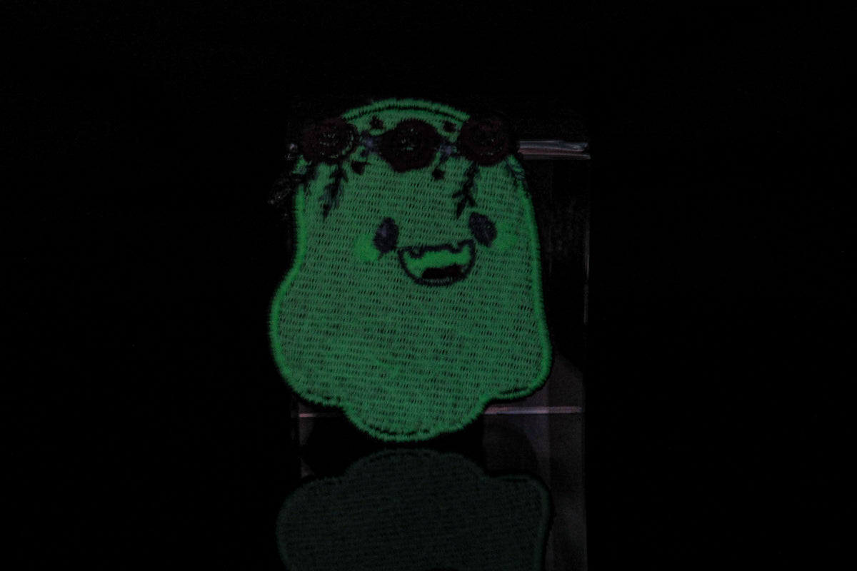 Glow In The Dark Ghost With Flower Crown Embroidered Patch