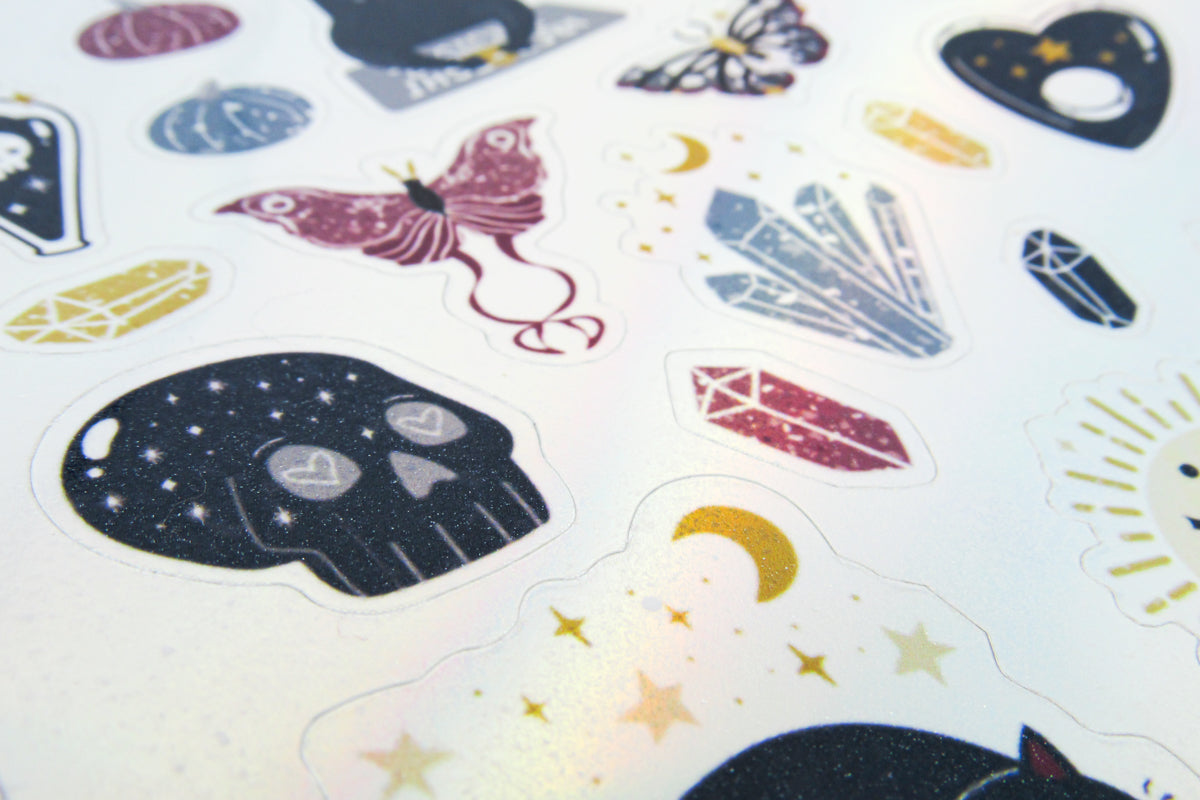 Spooky Cat Themed Iridescent Sticker Sheet Decorative Stickers Oh, Heart!