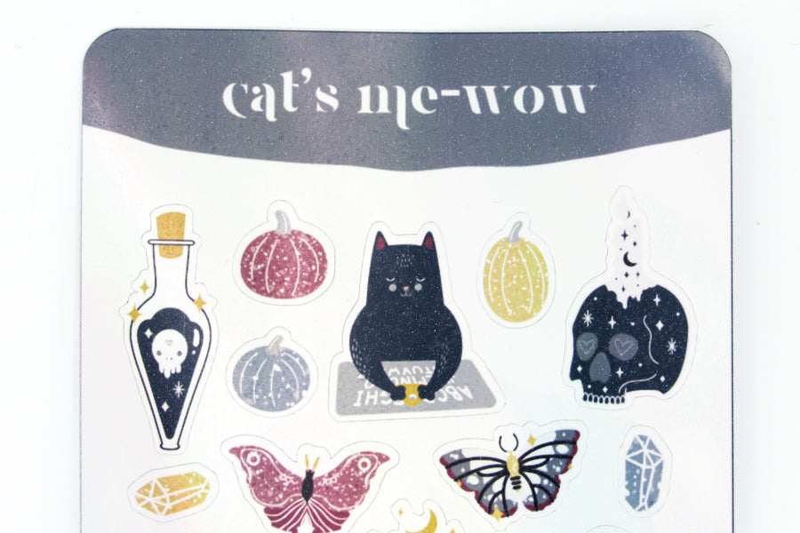 Spooky Cat Themed Iridescent Sticker Sheet Decorative Stickers Oh, Heart!