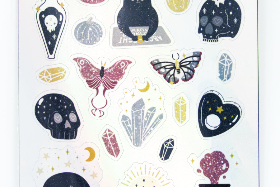 Spooky Cat Themed Iridescent Sticker Sheet Decorative Stickers Oh, Heart!