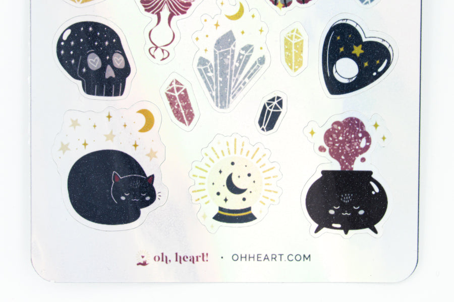 Spooky Cat Themed Iridescent Sticker Sheet Decorative Stickers Oh, Heart!