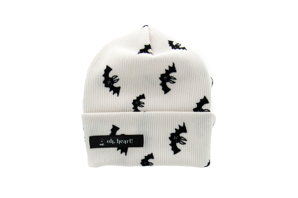 Black Bats on White Ribbed Beanie Beanie Oh, Heart!
