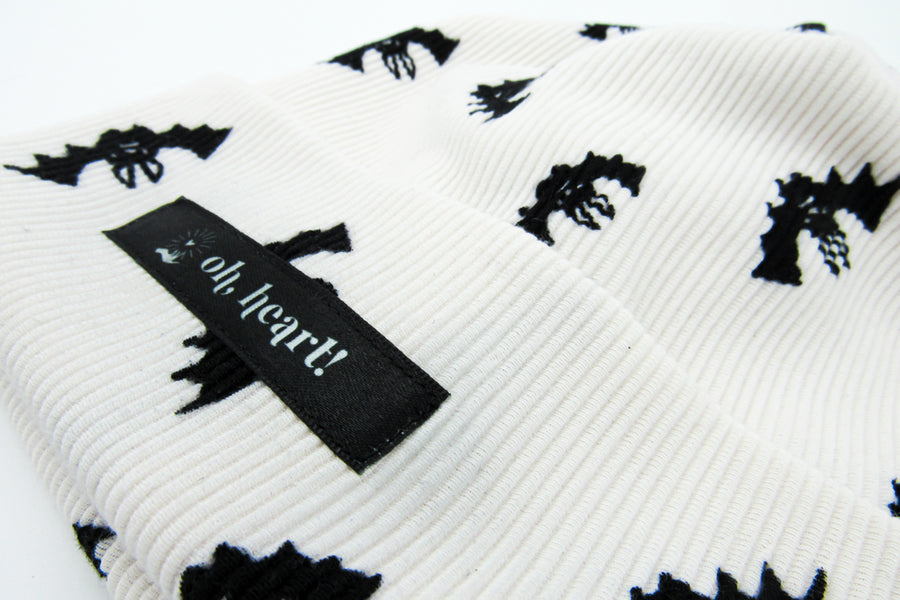 Black Bats on White Ribbed Beanie Beanie Oh, Heart!