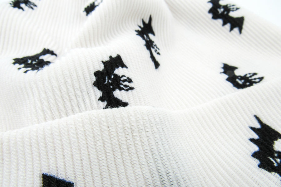 Black Bats on White Ribbed Beanie Beanie Oh, Heart!