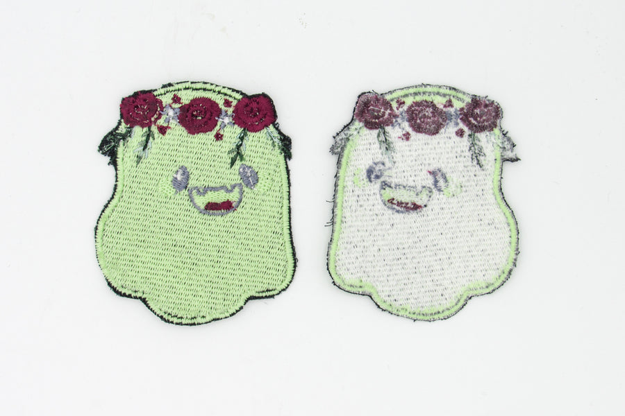 Glow In The Dark Ghost With Flower Crown Embroidered Patch Embroidered Patch Oh, Heart!