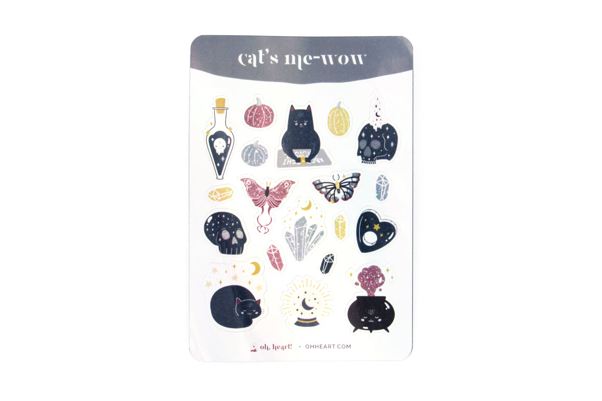 Spooky Cat Themed Iridescent Sticker Sheet Decorative Stickers Oh, Heart!