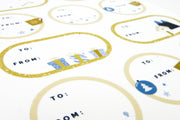 Gold and Blue Illustrated Holiday Cheer Gift Tag Sticker Sheets Gift Tags & Labels Oh, Heart!